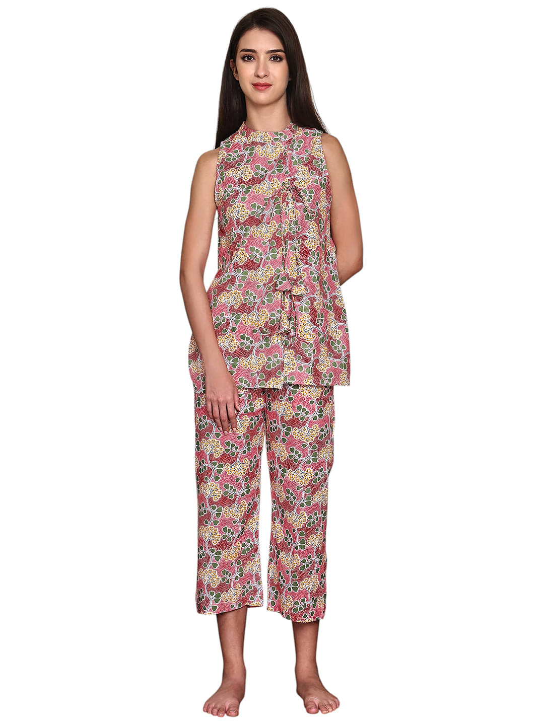     			Dress Craft Cotton Printed Women Top with Pyjama ( Red )