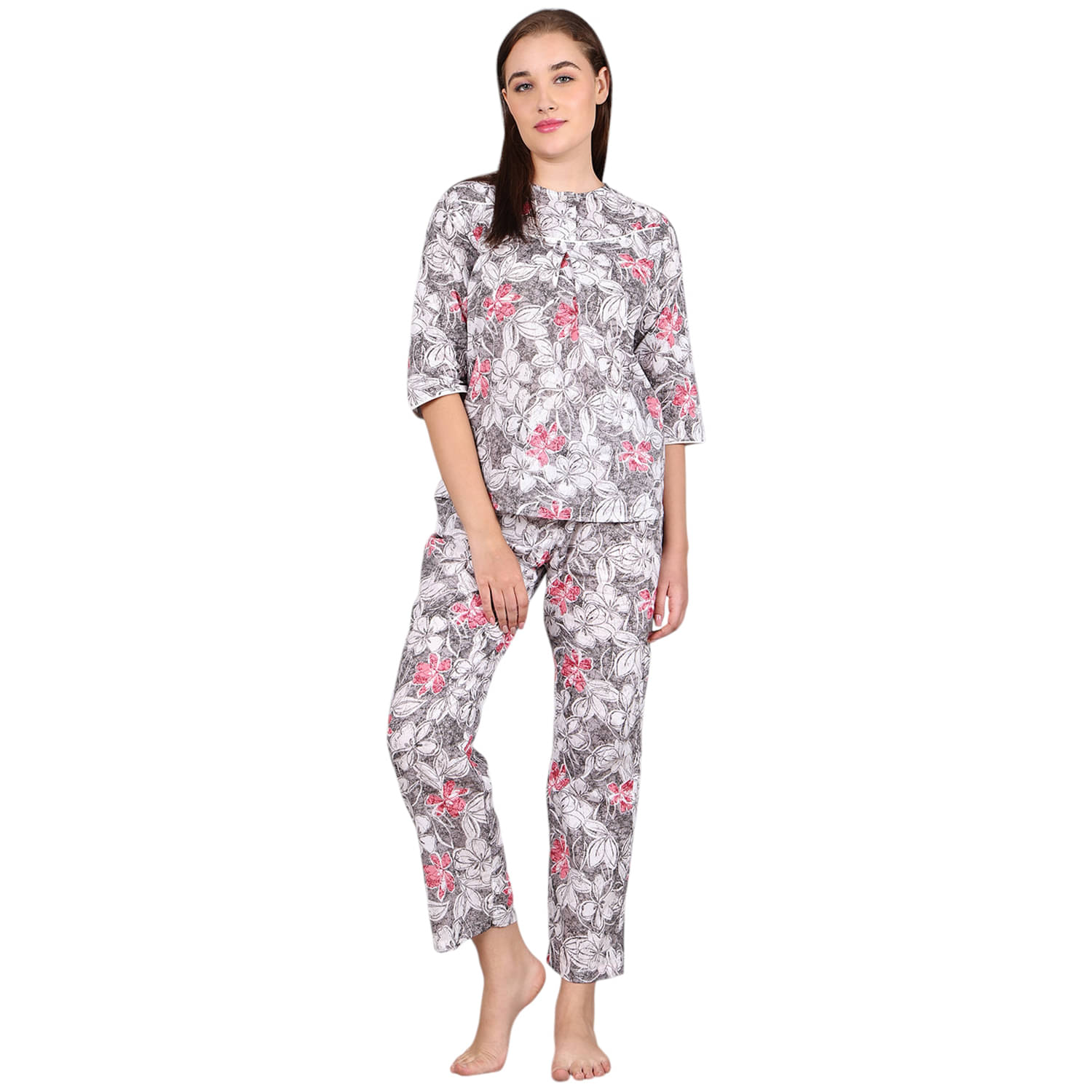     			Dress Craft Cotton Printed Women Top with Pyjama ( Grey )