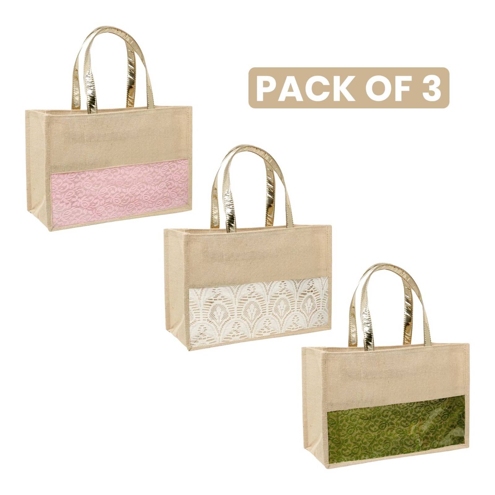     			ENSAC Tote Bag Jute Set of 3 ( Multicolor )