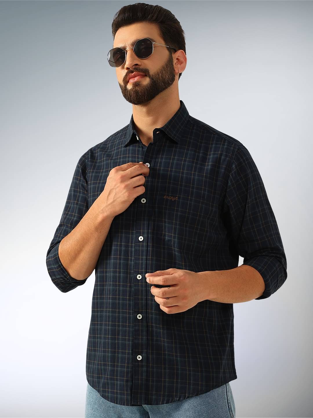 ENSPYR 100% Cotton Regular Fit Checks Full Sleeves Men's Casual Shirt - Indigo ( Pack of 1 ) ENSPYR 100% Cotton Regular Fit Checks Full Sleeves Men's Casual Shirt - Indigo ( Pack of 1 )