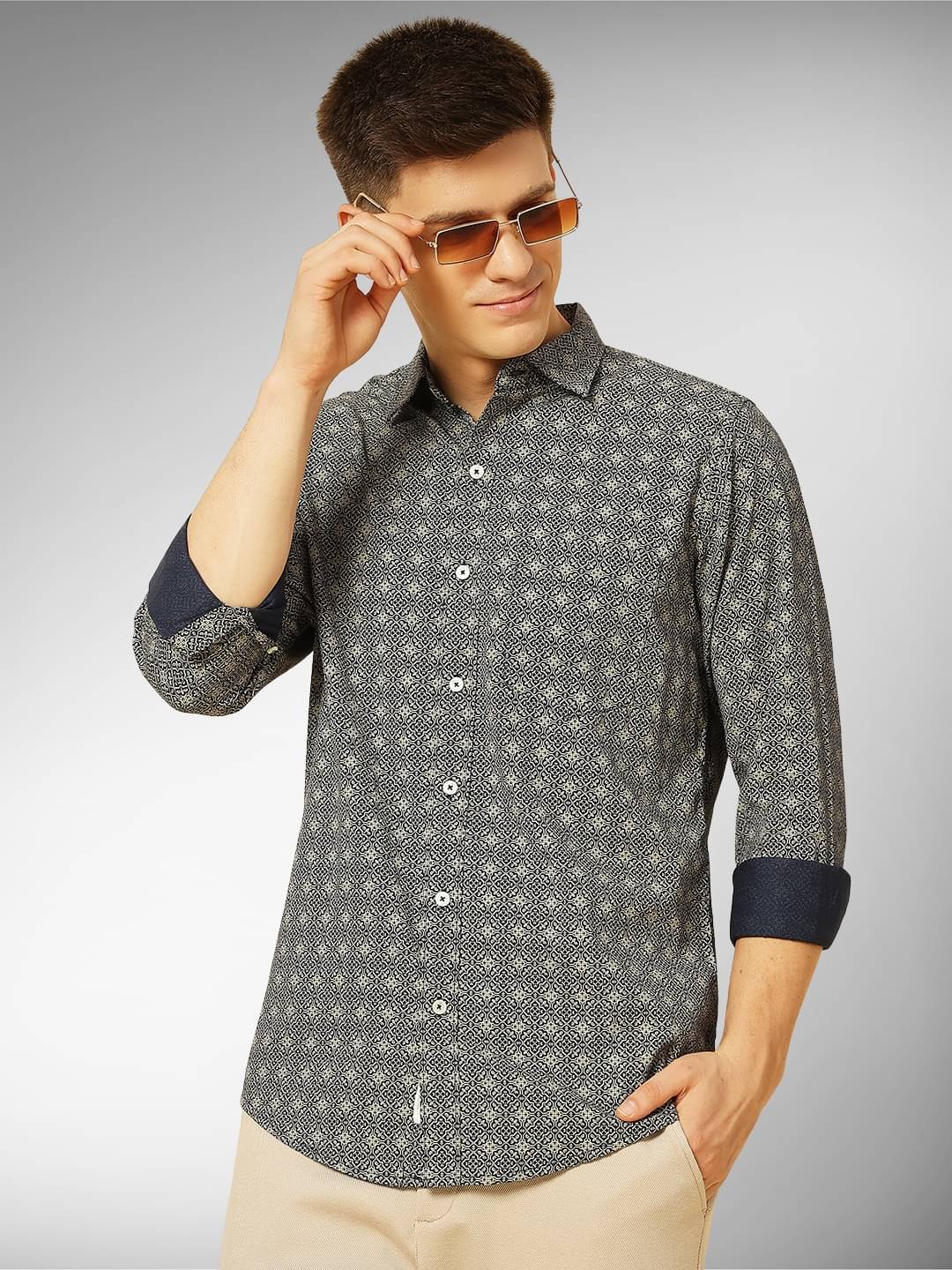     			ENSPYR 100% Cotton Regular Fit Printed Full Sleeves Men's Casual Shirt - Indigo ( Pack of 1 )