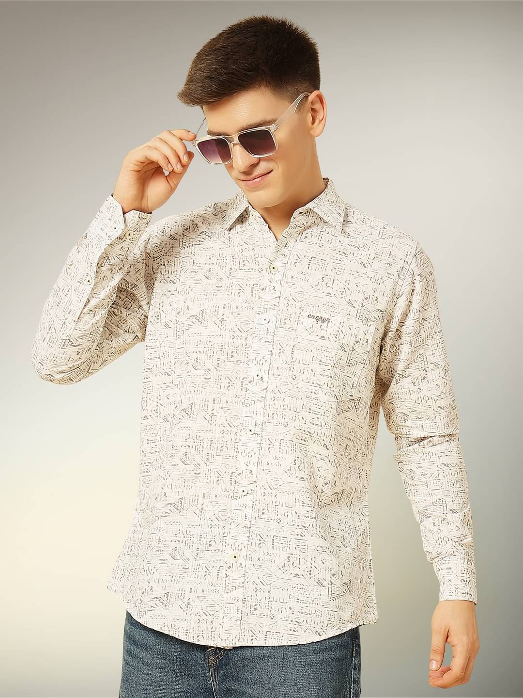    			ENSPYR 100% Cotton Regular Fit Printed Full Sleeves Men's Casual Shirt - Brown ( Pack of 1 )