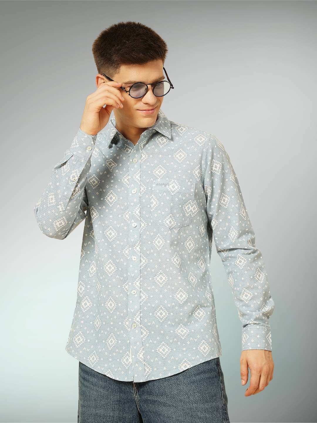     			ENSPYR 100% Cotton Regular Fit Printed Full Sleeves Men's Casual Shirt - Blue ( Pack of 1 )