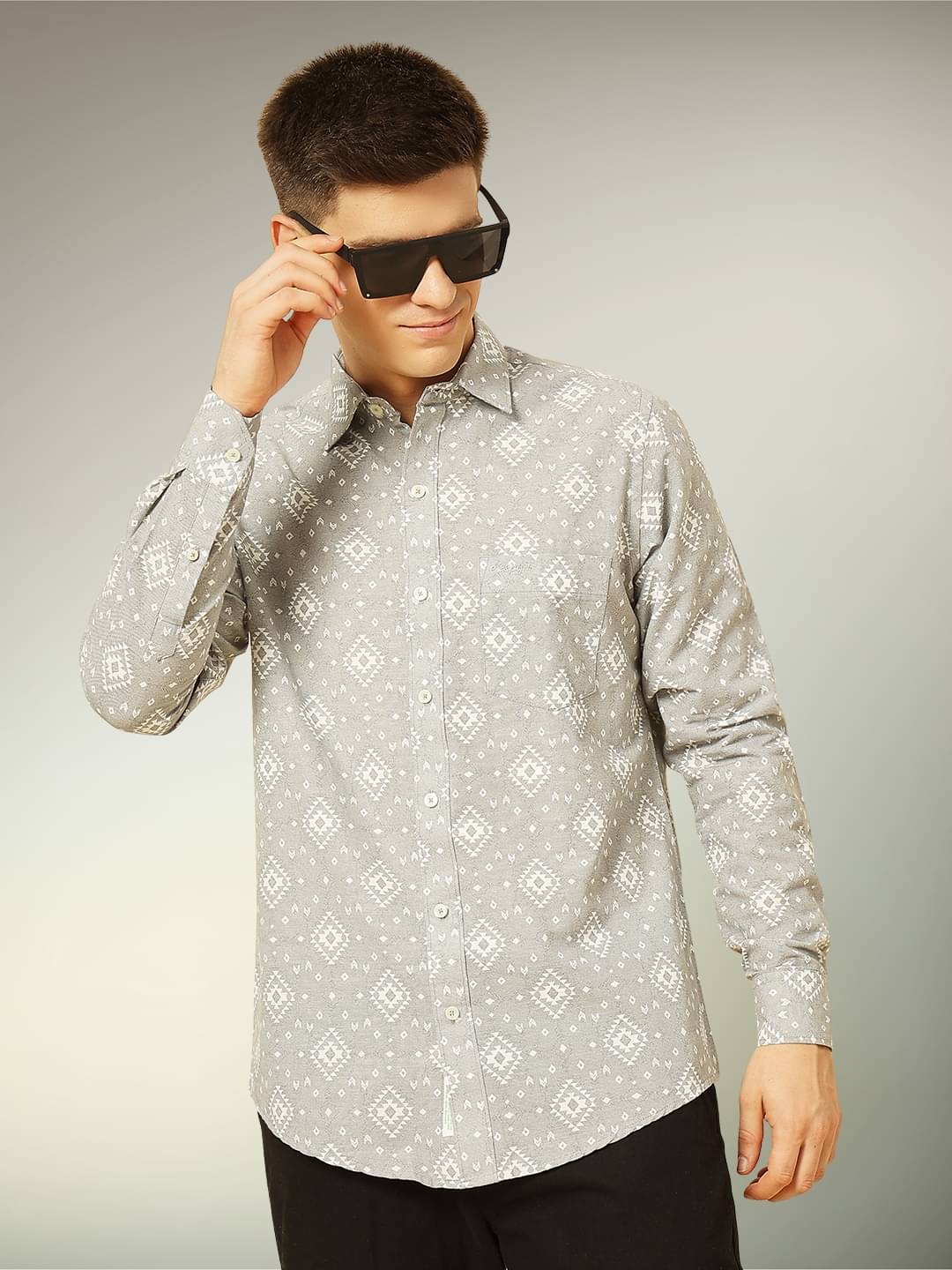 ENSPYR 100% Cotton Regular Fit Printed Full Sleeves Men's Casual Shirt - Grey ( Pack of 1 )     			ENSPYR 100% Cotton Regular Fit Printed Full Sleeves Men's Casual Shirt - Grey ( Pack of 1 )