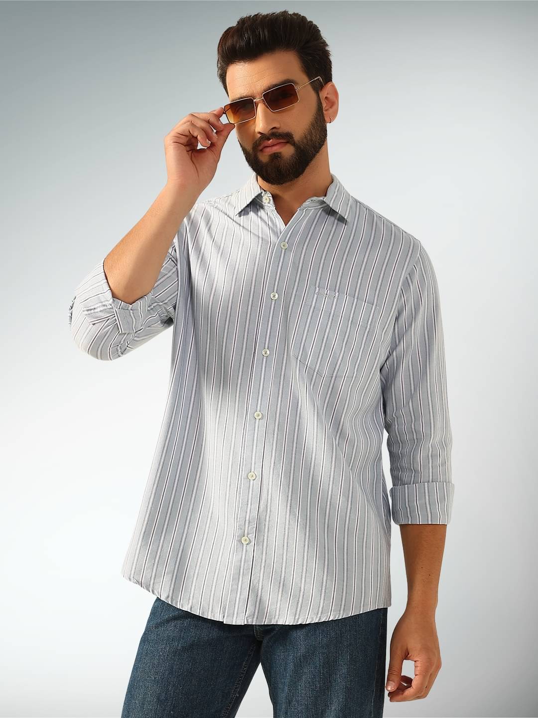 ENSPYR 100% Cotton Regular Fit Striped Full Sleeves Men's Casual Shirt - Aqua Blue ( Pack of 1 ) ENSPYR 100% Cotton Regular Fit Striped Full Sleeves Men's Casual Shirt - Aqua Blue ( Pack of 1 )