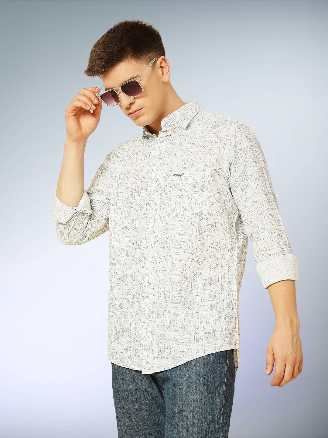     			ENSPYR 100% Cotton Regular Fit Printed Full Sleeves Men's Casual Shirt - Blue ( Pack of 1 )