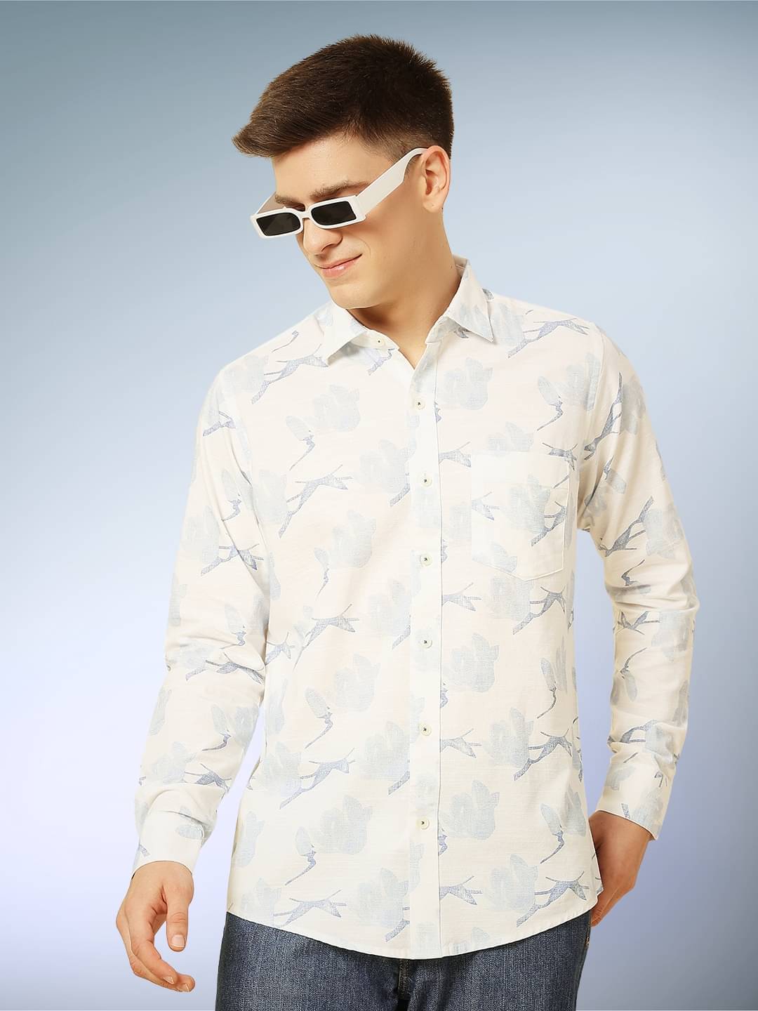     			ENSPYR 100% Cotton Regular Fit Printed Full Sleeves Men's Casual Shirt - Blue ( Pack of 1 )