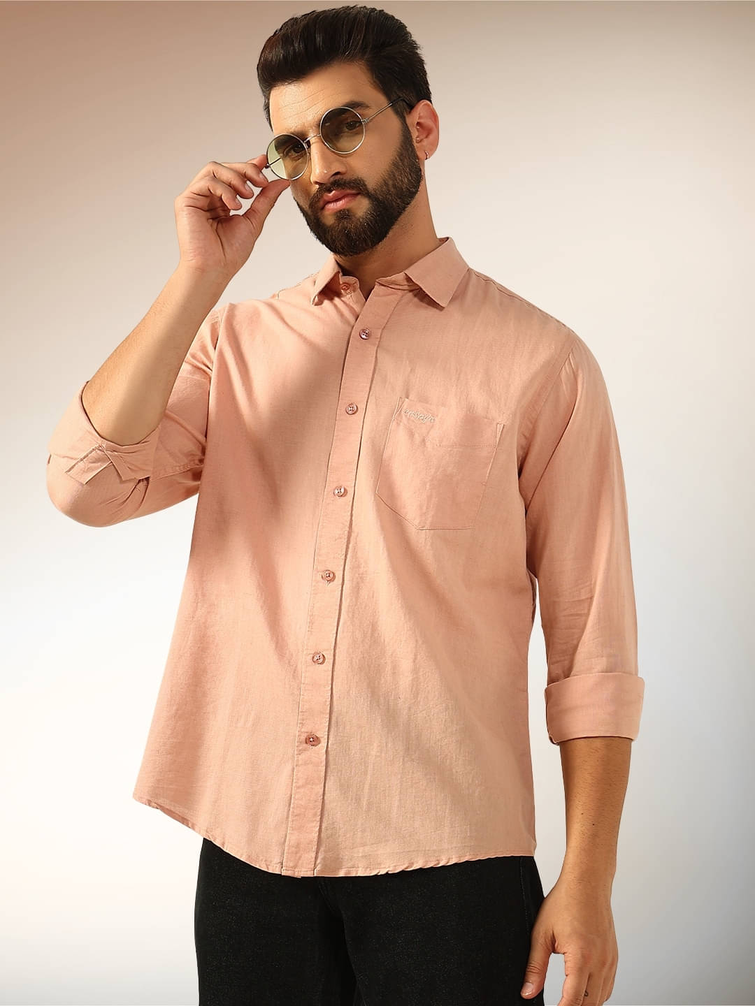 ENSPYR 100% Cotton Regular Fit Solids Full Sleeves Men's Casual Shirt - Peach ( Pack of 1 ) ENSPYR 100% Cotton Regular Fit Solids Full Sleeves Men's Casual Shirt - Peach ( Pack of 1 )