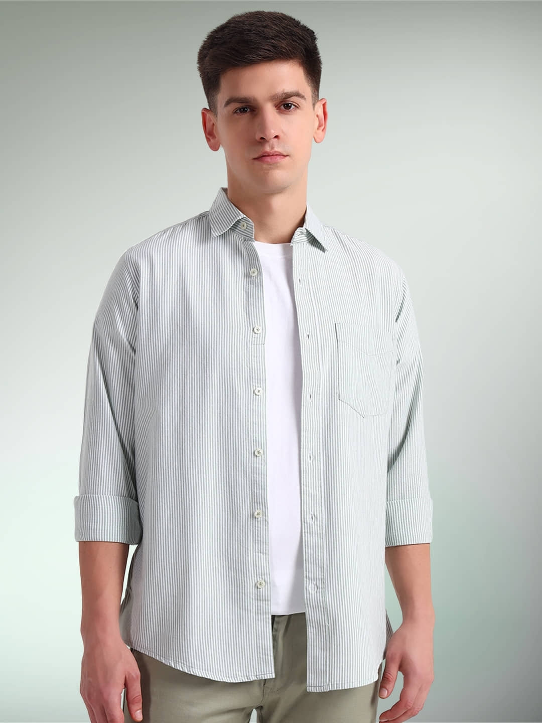 ENSPYR 100% Cotton Regular Fit Striped Full Sleeves Men's Casual Shirt - Grey ( Pack of 1 )