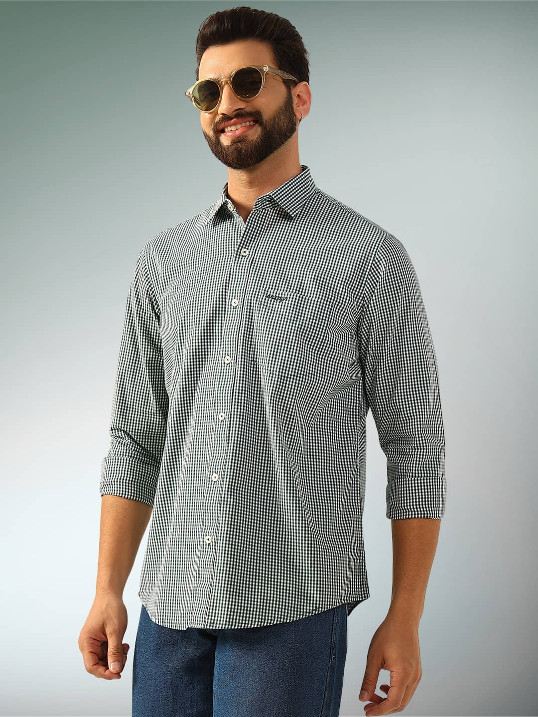 ENSPYR 100% Cotton Regular Fit Checks Full Sleeves Men's Casual Shirt - Dark Green ( Pack of 1 )
