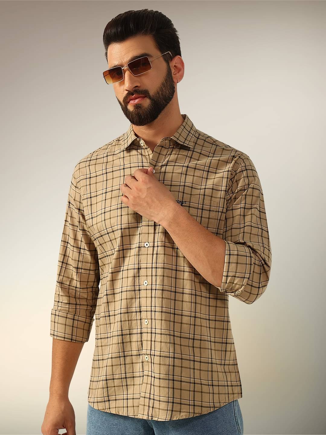 ENSPYR 100% Cotton Regular Fit Checks Full Sleeves Men's Casual Shirt - Beige ( Pack of 1 ) ENSPYR 100% Cotton Regular Fit Checks Full Sleeves Men's Casual Shirt - Beige ( Pack of 1 )