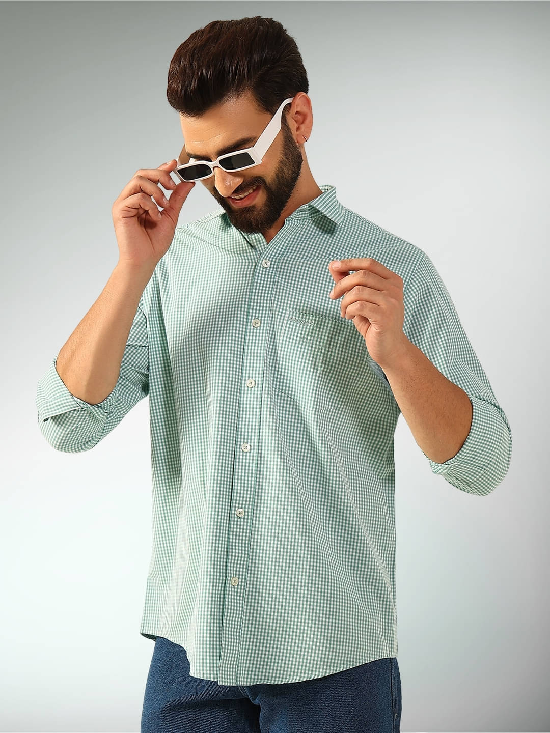     			ENSPYR 100% Cotton Regular Fit Checks Full Sleeves Men's Casual Shirt - Grey ( Pack of 1 )
