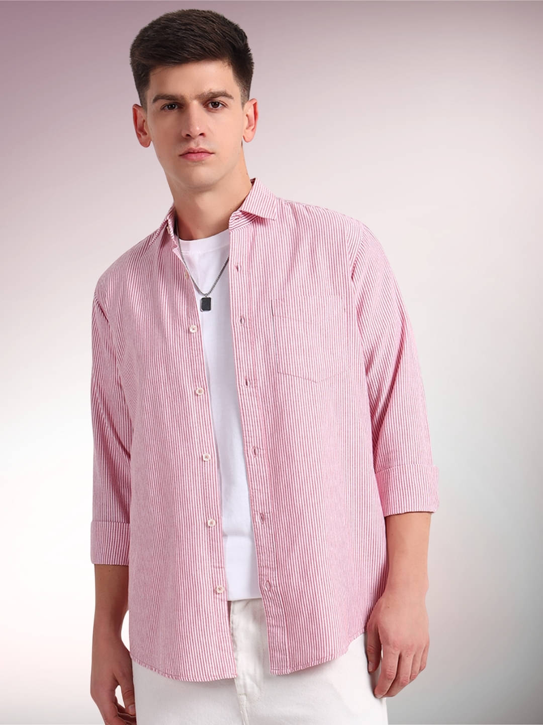     			ENSPYR 100% Cotton Regular Fit Striped Full Sleeves Men's Casual Shirt - Red ( Pack of 1 )