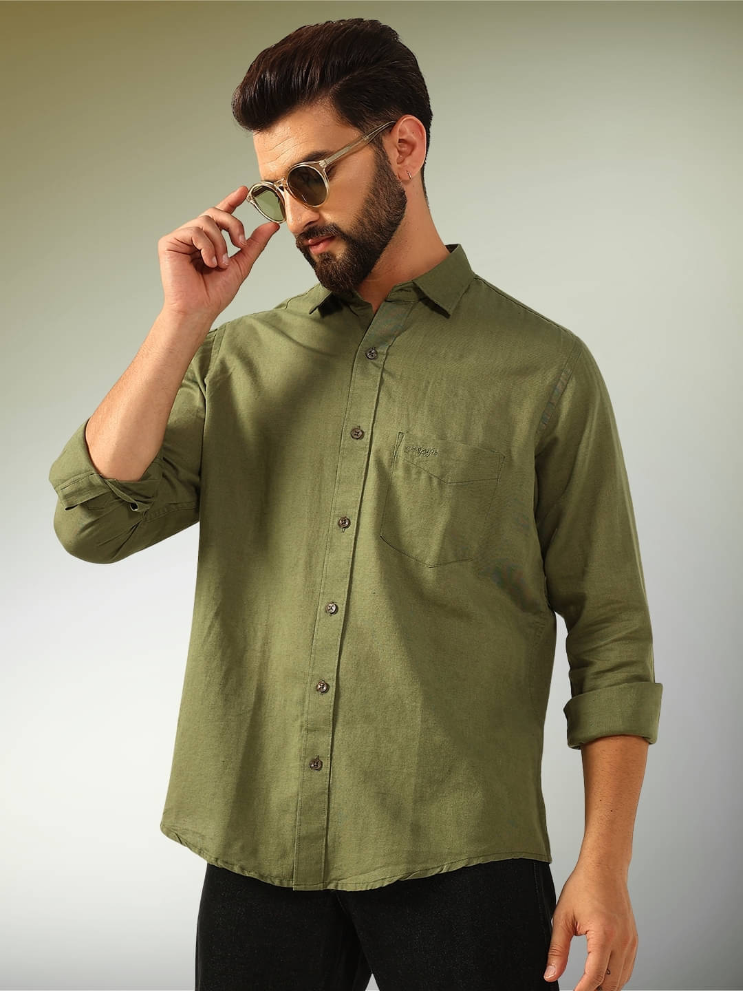     			ENSPYR 100% Cotton Regular Fit Solids Full Sleeves Men's Casual Shirt - Olive ( Pack of 1 )