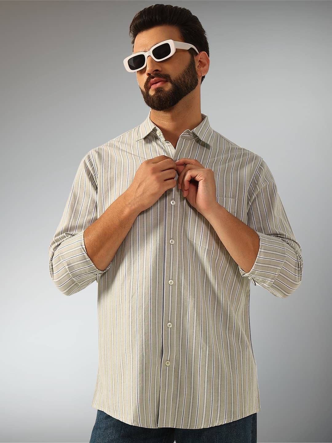 ENSPYR 100% Cotton Regular Fit Striped Full Sleeves Men's Casual Shirt - Sea Green ( Pack of 1 ) ENSPYR 100% Cotton Regular Fit Striped Full Sleeves Men's Casual Shirt - Sea Green ( Pack of 1 )