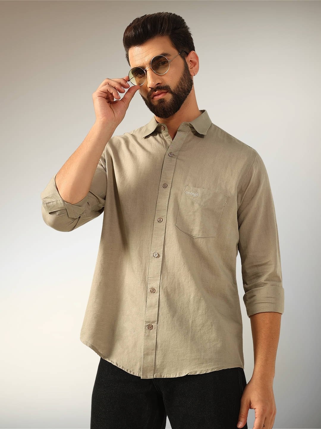     			ENSPYR 100% Cotton Regular Fit Solids Full Sleeves Men's Casual Shirt - Beige ( Pack of 1 )