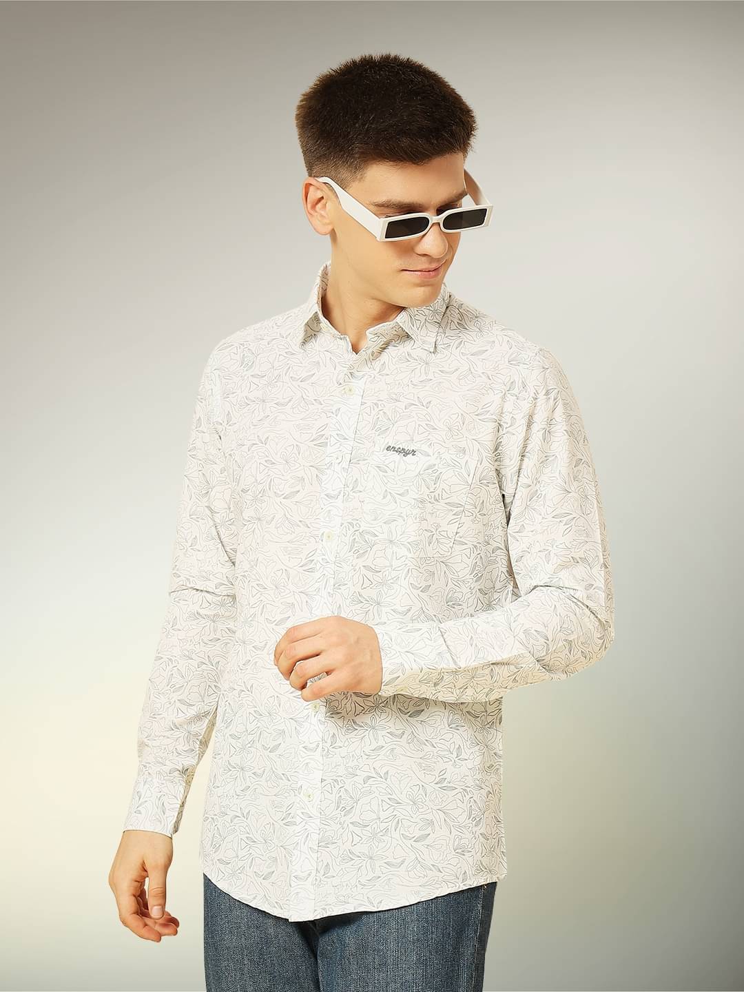     			ENSPYR 100% Cotton Regular Fit Printed Full Sleeves Men's Casual Shirt - Grey ( Pack of 1 )