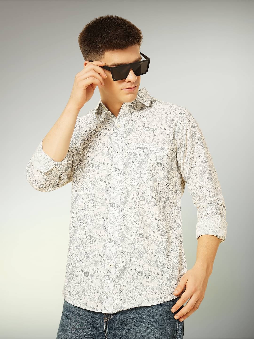     			ENSPYR 100% Cotton Regular Fit Printed Full Sleeves Men's Casual Shirt - Grey ( Pack of 1 )