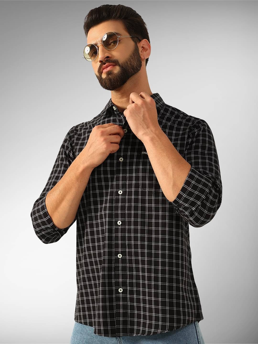 ENSPYR 100% Cotton Regular Fit Checks Full Sleeves Men's Casual Shirt - Black ( Pack of 1 ) ENSPYR 100% Cotton Regular Fit Checks Full Sleeves Men's Casual Shirt - Black ( Pack of 1 )