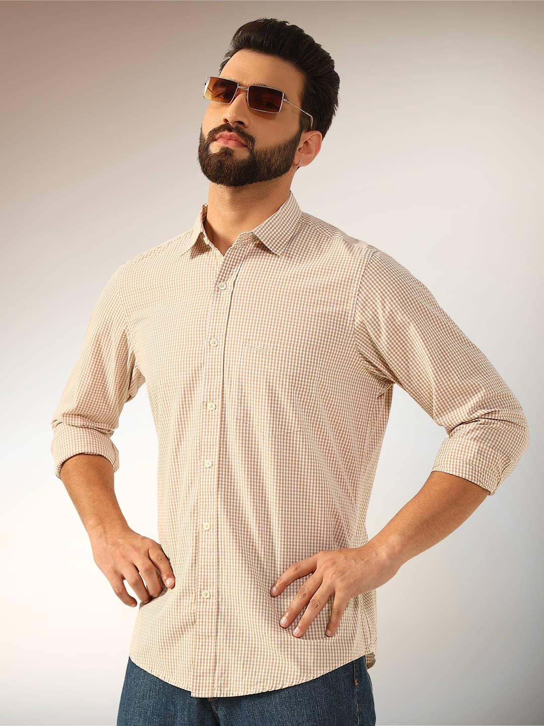 ENSPYR 100% Cotton Regular Fit Checks Full Sleeves Men's Casual Shirt - Beige ( Pack of 1 ) ENSPYR 100% Cotton Regular Fit Checks Full Sleeves Men's Casual Shirt - Beige ( Pack of 1 )