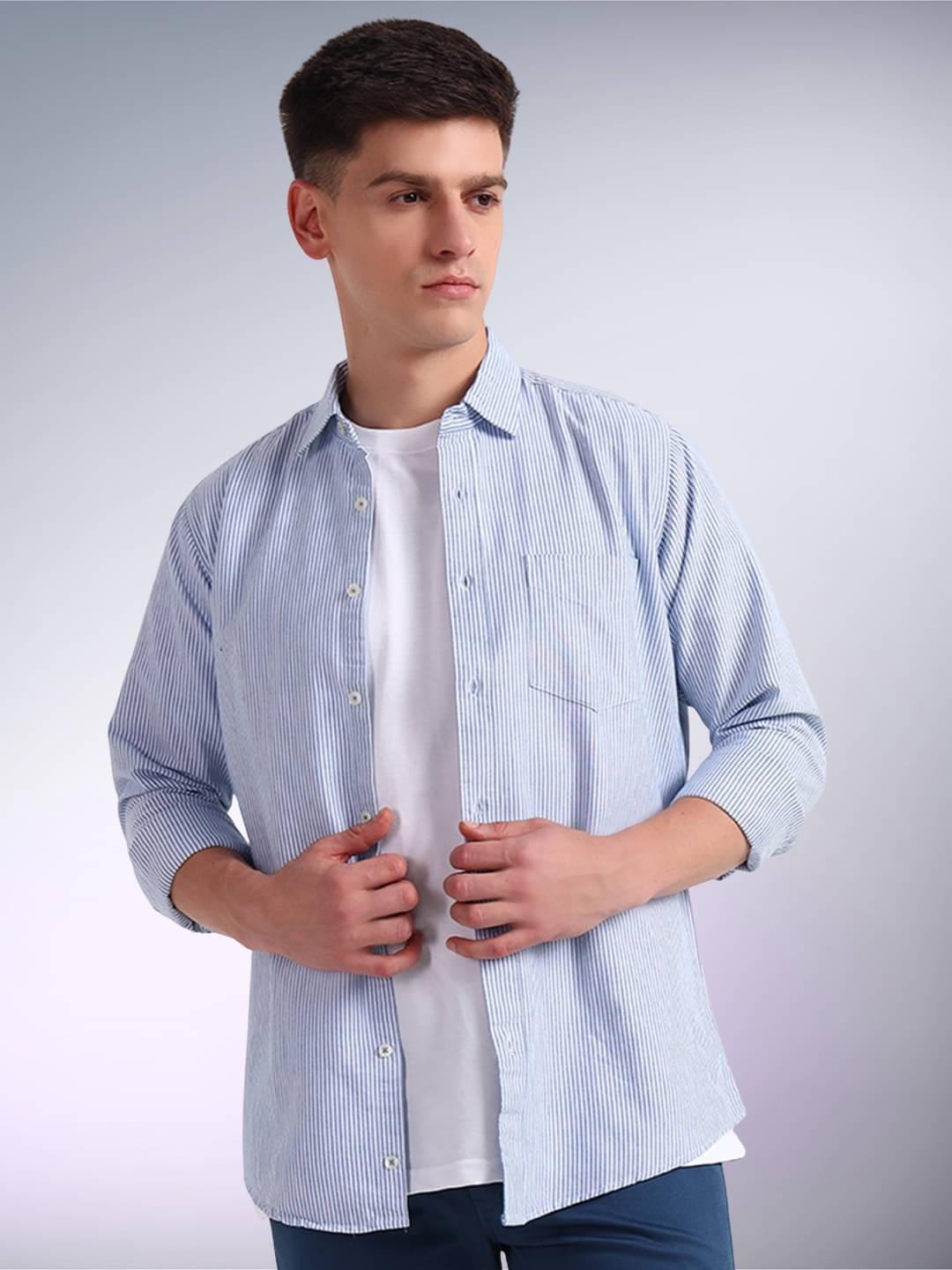 ENSPYR 100% Cotton Regular Fit Striped Full Sleeves Men's Casual Shirt - Blue ( Pack of 1 ) ENSPYR 100% Cotton Regular Fit Striped Full Sleeves Men's Casual Shirt - Blue ( Pack of 1 )