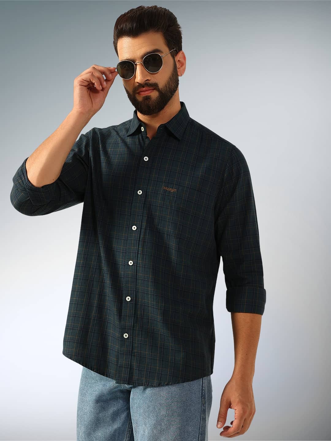 ENSPYR 100% Cotton Regular Fit Checks Full Sleeves Men's Casual Shirt - Grey ( Pack of 1 )