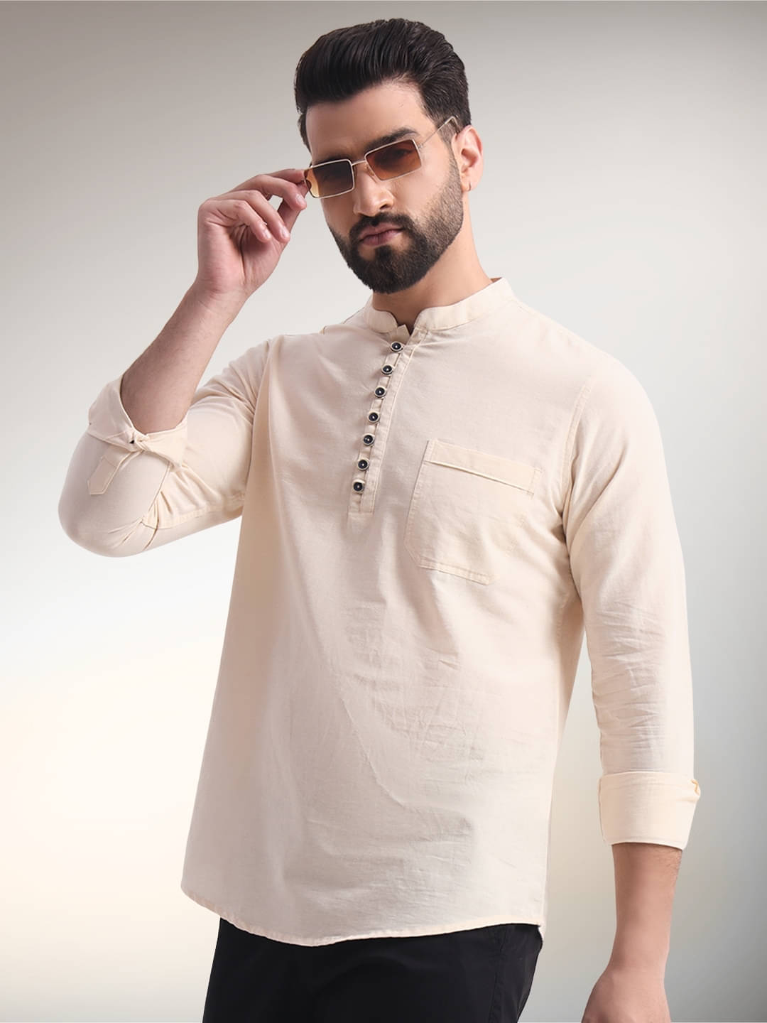 ENSPYR Beige Cotton Blend Men's Regular Kurta ( Pack of 1 )     			ENSPYR Beige Cotton Blend Men's Regular Kurta ( Pack of 1 )