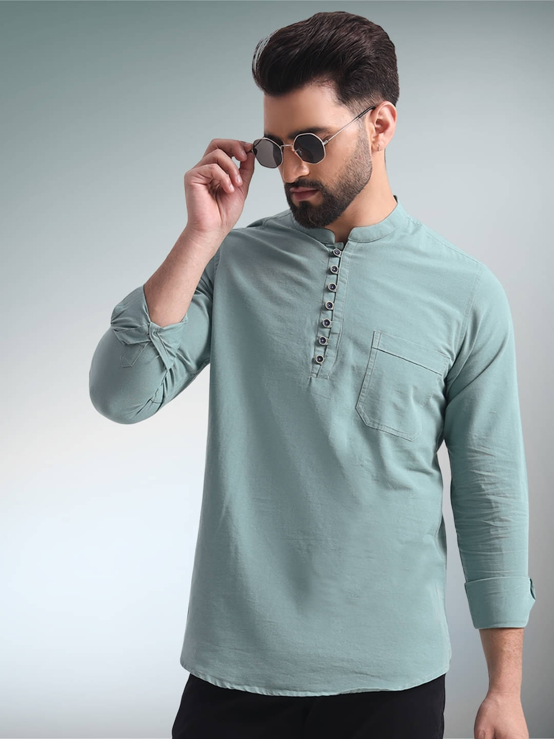    			ENSPYR Grey Cotton Blend Men's Regular Kurta ( Pack of 1 )