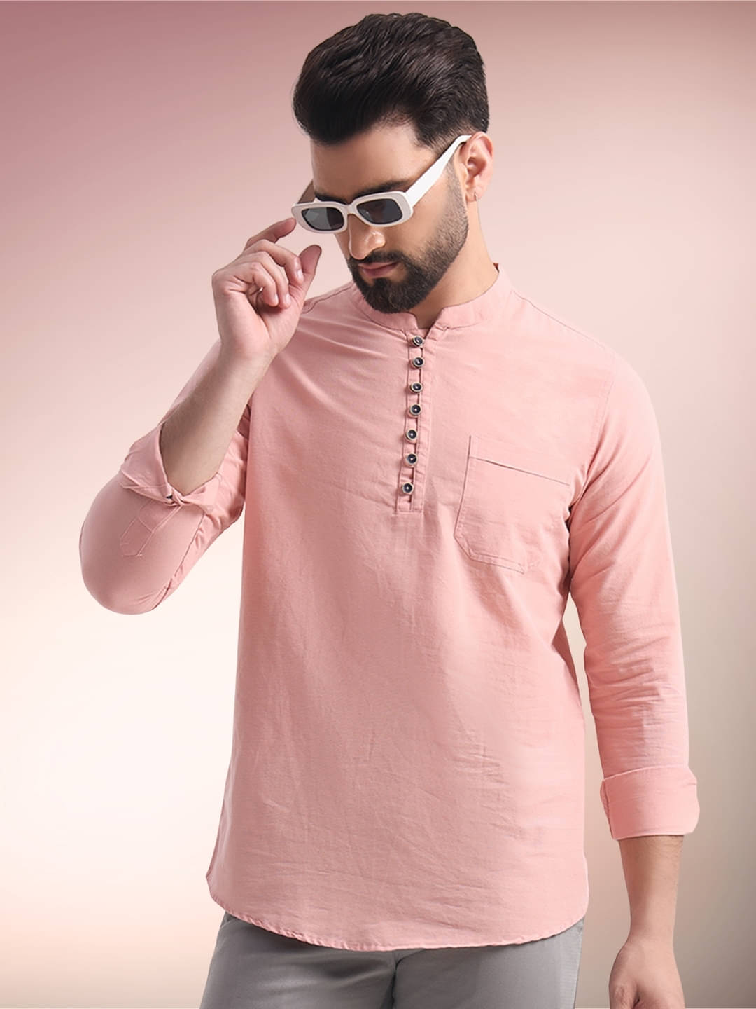 ENSPYR Peach Cotton Blend Men's Regular Kurta ( Pack of 1 )     			ENSPYR Peach Cotton Blend Men's Regular Kurta ( Pack of 1 )