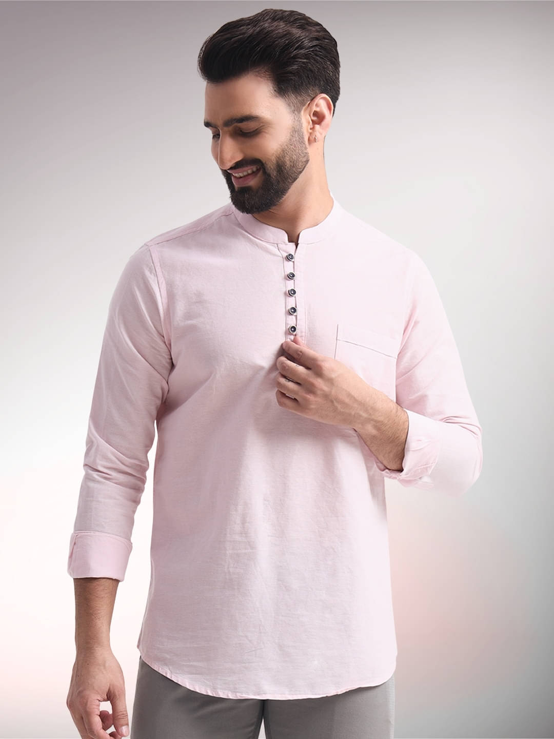 ENSPYR Pink Cotton Blend Men's Regular Kurta ( Pack of 1 )     			ENSPYR Pink Cotton Blend Men's Regular Kurta ( Pack of 1 )