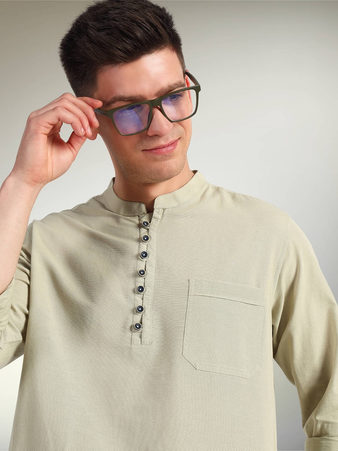     			ENSPYR Sea Green Cotton Blend Men's Regular Kurta ( Pack of 1 )