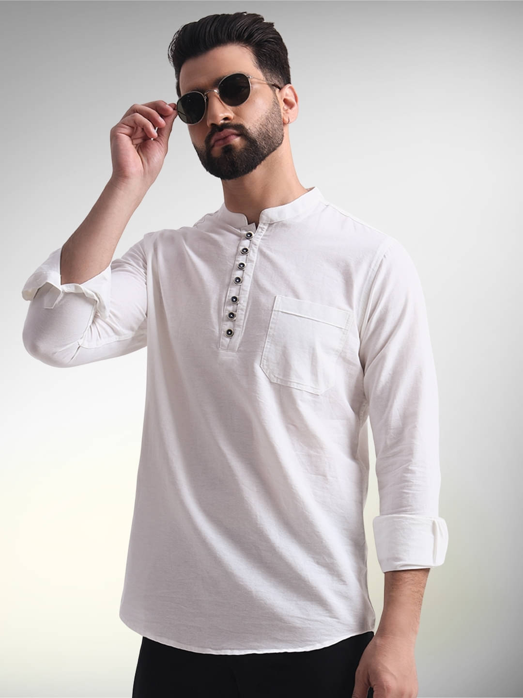     			ENSPYR White Cotton Blend Men's Regular Kurta ( Pack of 1 )