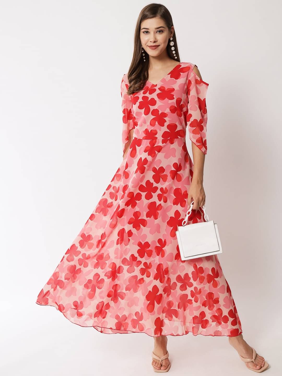     			Elizy Women Georgette Printed A-line Dress ( Red )