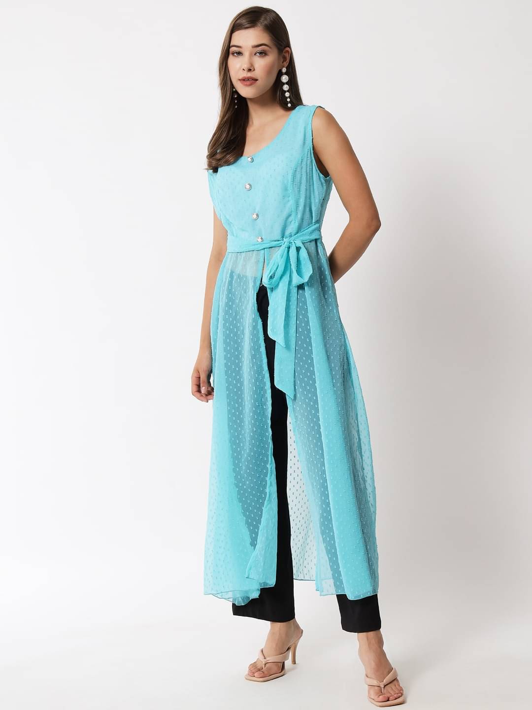     			Elizy Women Georgette Solid A-line Dress ( Blue )