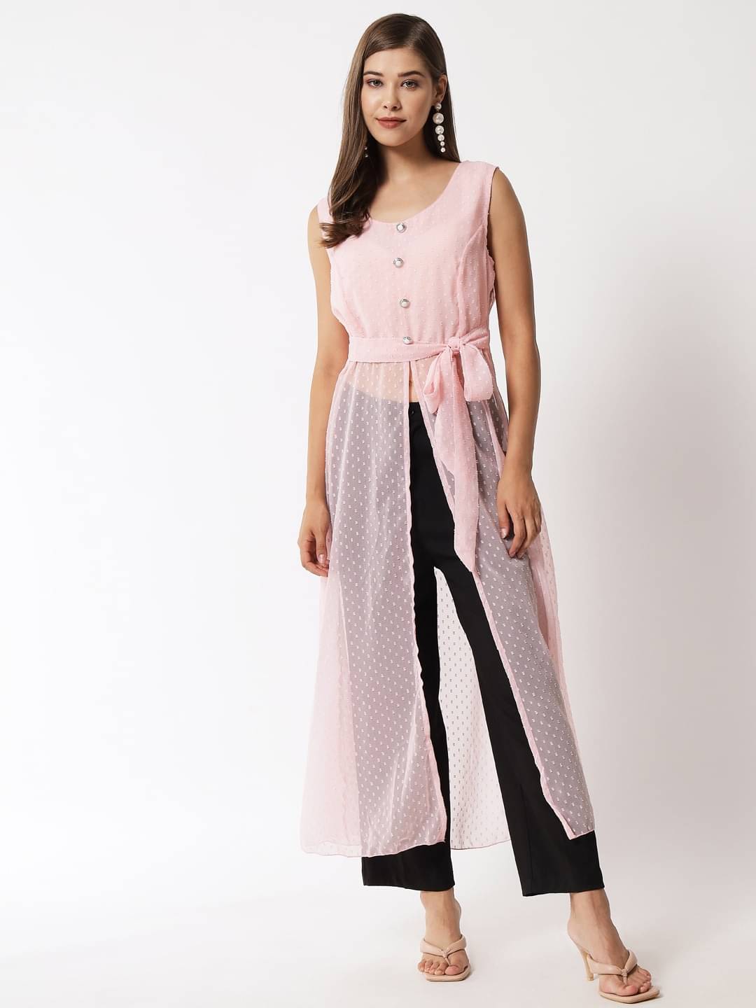     			Elizy Women Georgette Solid A-line Dress ( Pink )