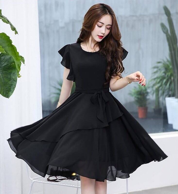     			Elizy Women Georgette Solid A-line Dress ( Black )