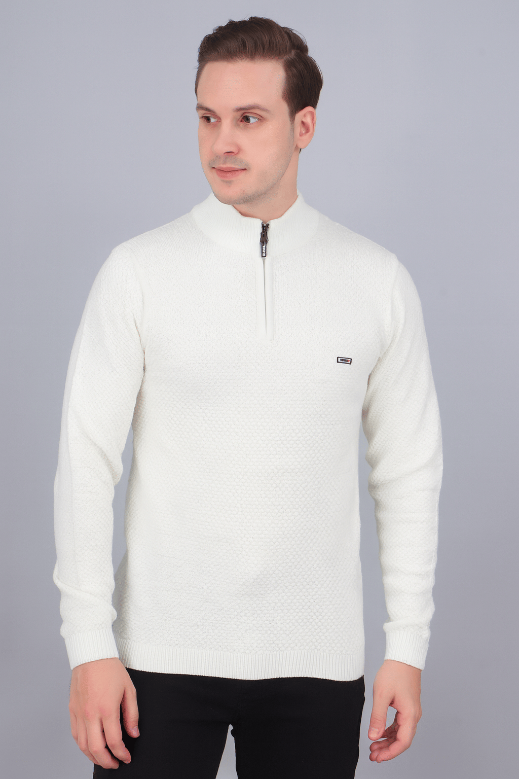     			FEVERFEW Acrylic Henley Neck Men's Full Sleeves Pullover Sweater - White ( Pack of 1 )