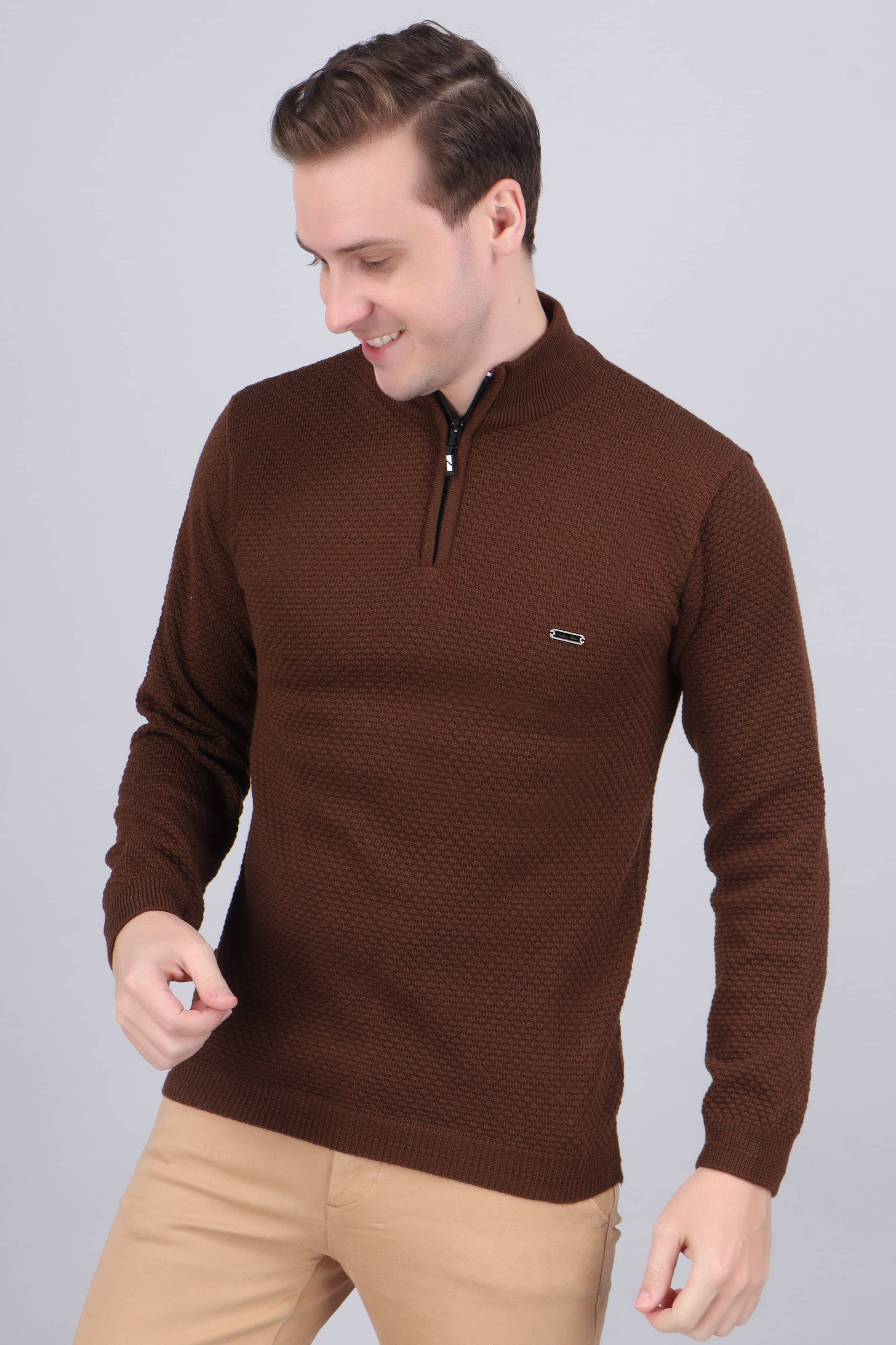 FEVERFEW Acrylic Henley Neck Men's Full Sleeves Pullover Sweater - Olive ( Pack of 1 )