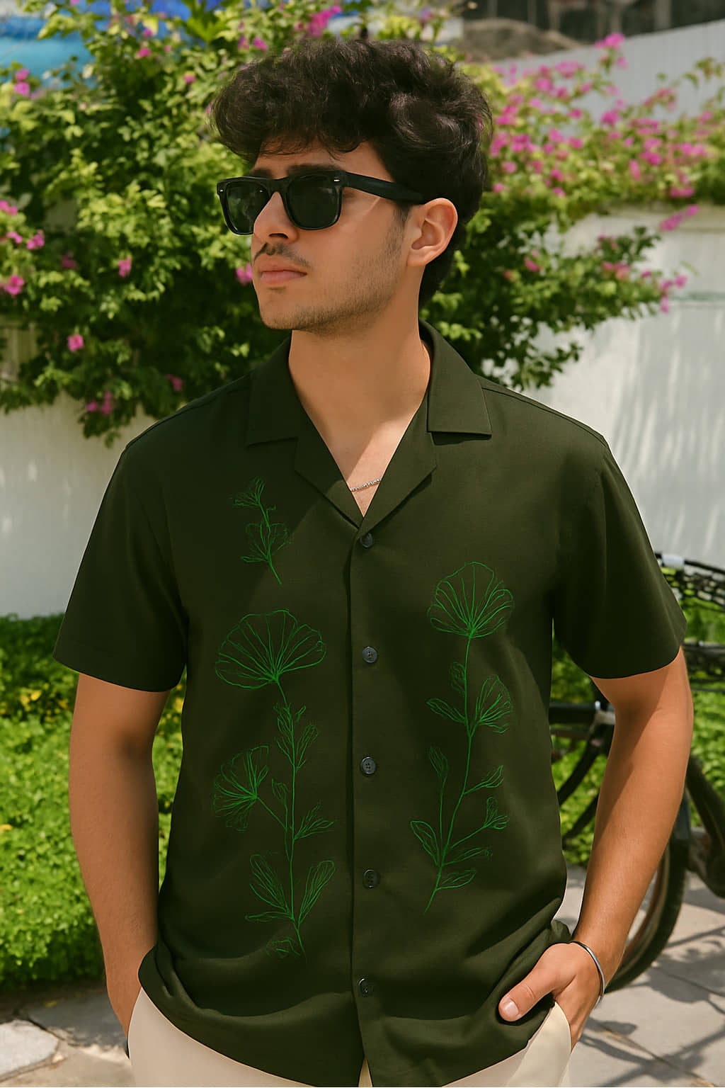 FTX Polyester Regular Fit Embroidered Half Sleeves Men's Casual Shirt - Olive ( Pack of 1 )