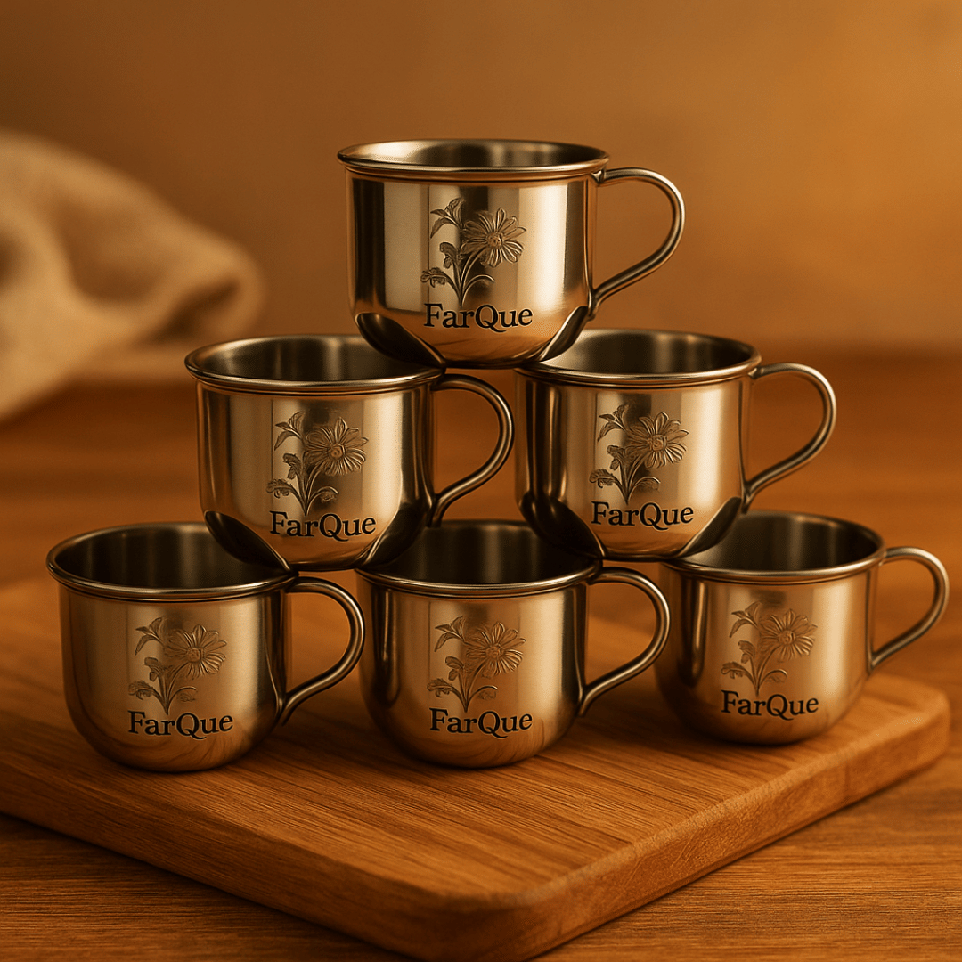     			FarQue best for  use daily Floral Stainless Steel Tea Cup 100 ml ( Pack of 1 )