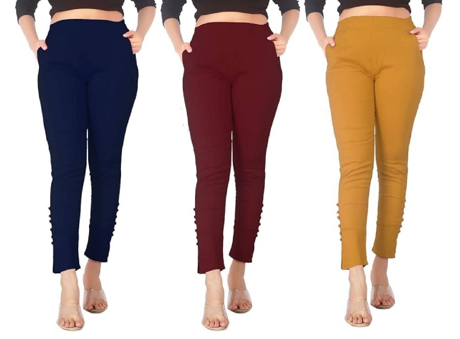     			FeelBlue Pack of 3 Cotton Blend Women Straight Pant ( Multicolor 11 )