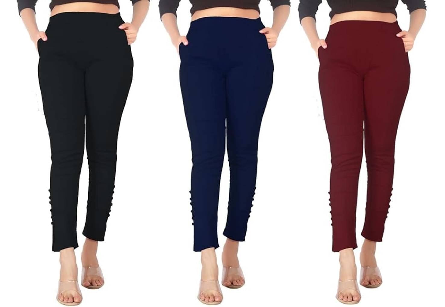     			FeelBlue Pack of 3 Cotton Blend Women Straight Pant ( Multicolor 9 )