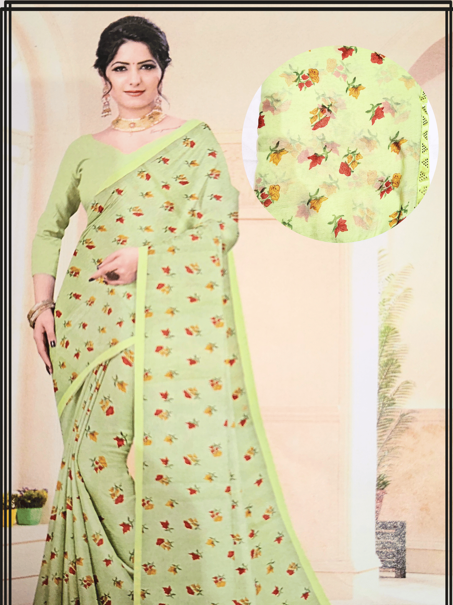     			GENERIC AAHI Georgette Printed Chanderi saree With Unstitched Blouse Piece ( Light Green )