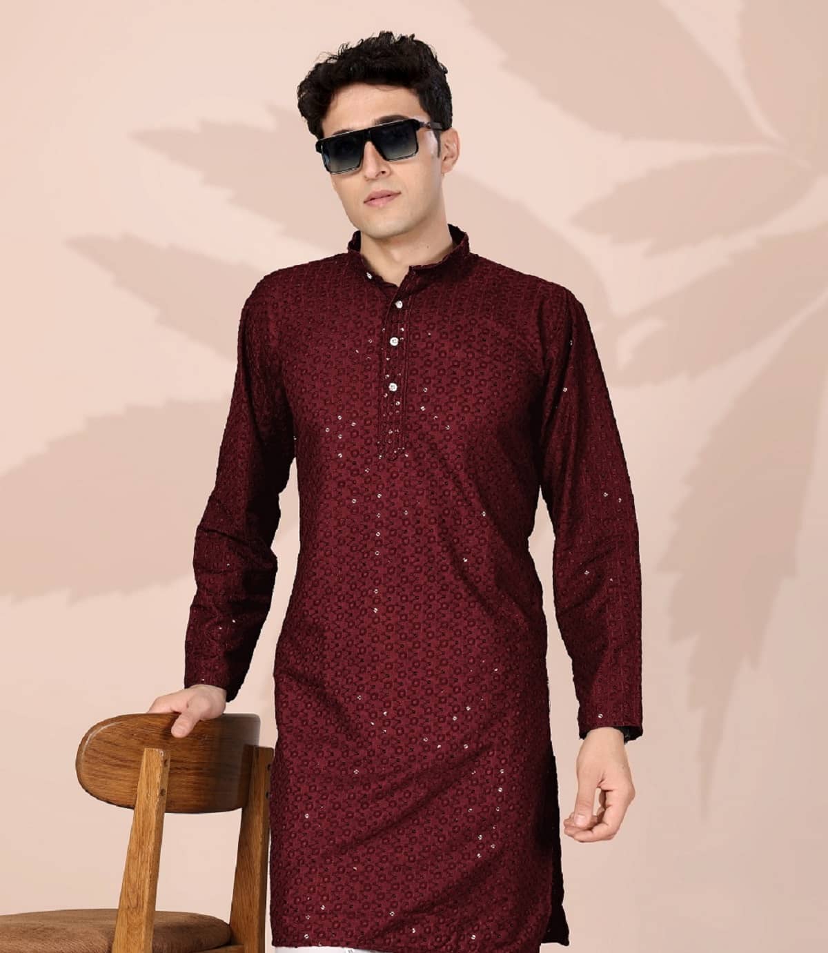 Gazal Fashions Cotton Embroidered Regular Kurta For Men ( Maroon ) - Kurtas & Kurta Sets | Buy online on ZillyBuy