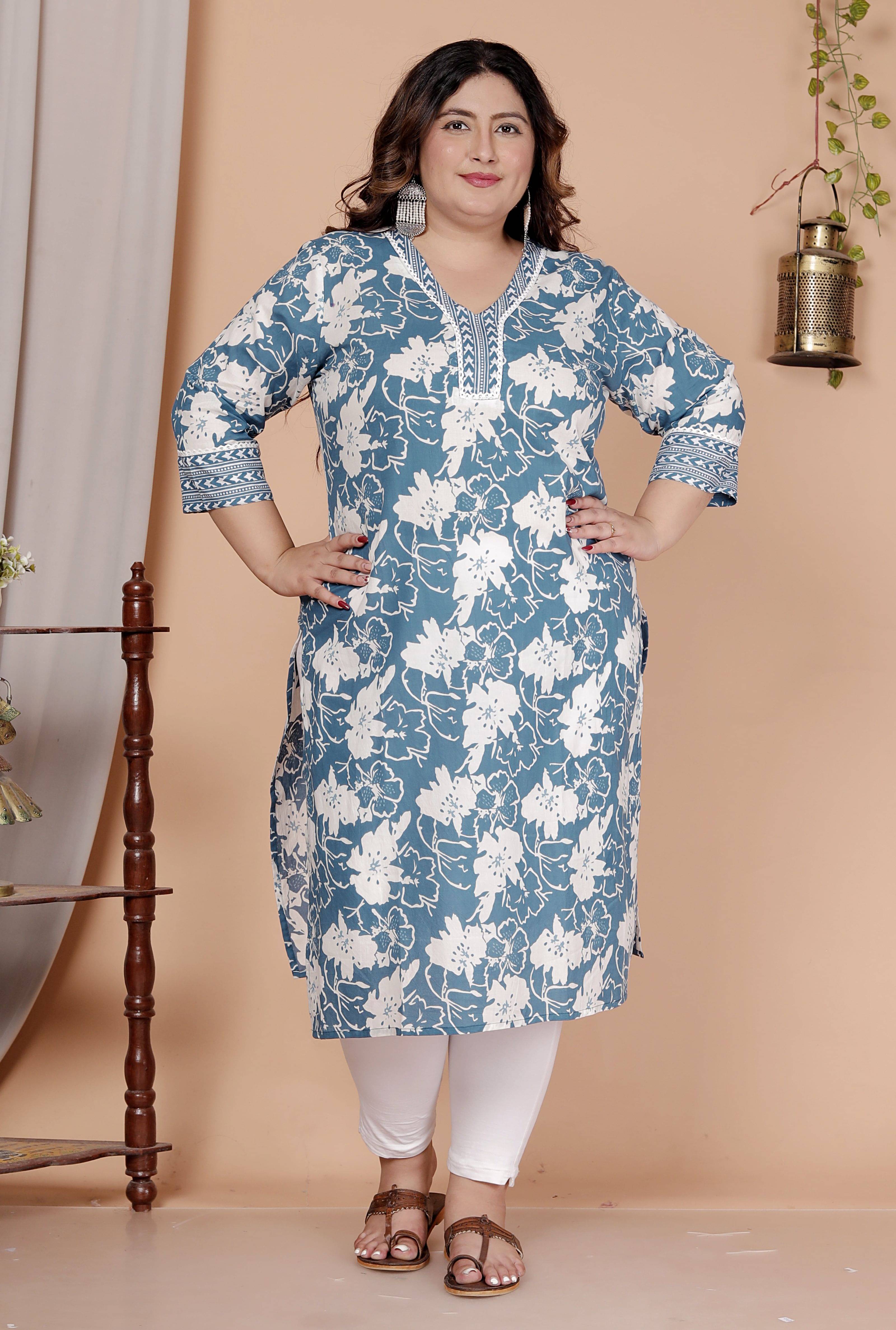 Gyapti Women Cotton Printed Straight Kurti ( Blue ) Gyapti Women Cotton Printed Straight Kurti ( Blue )