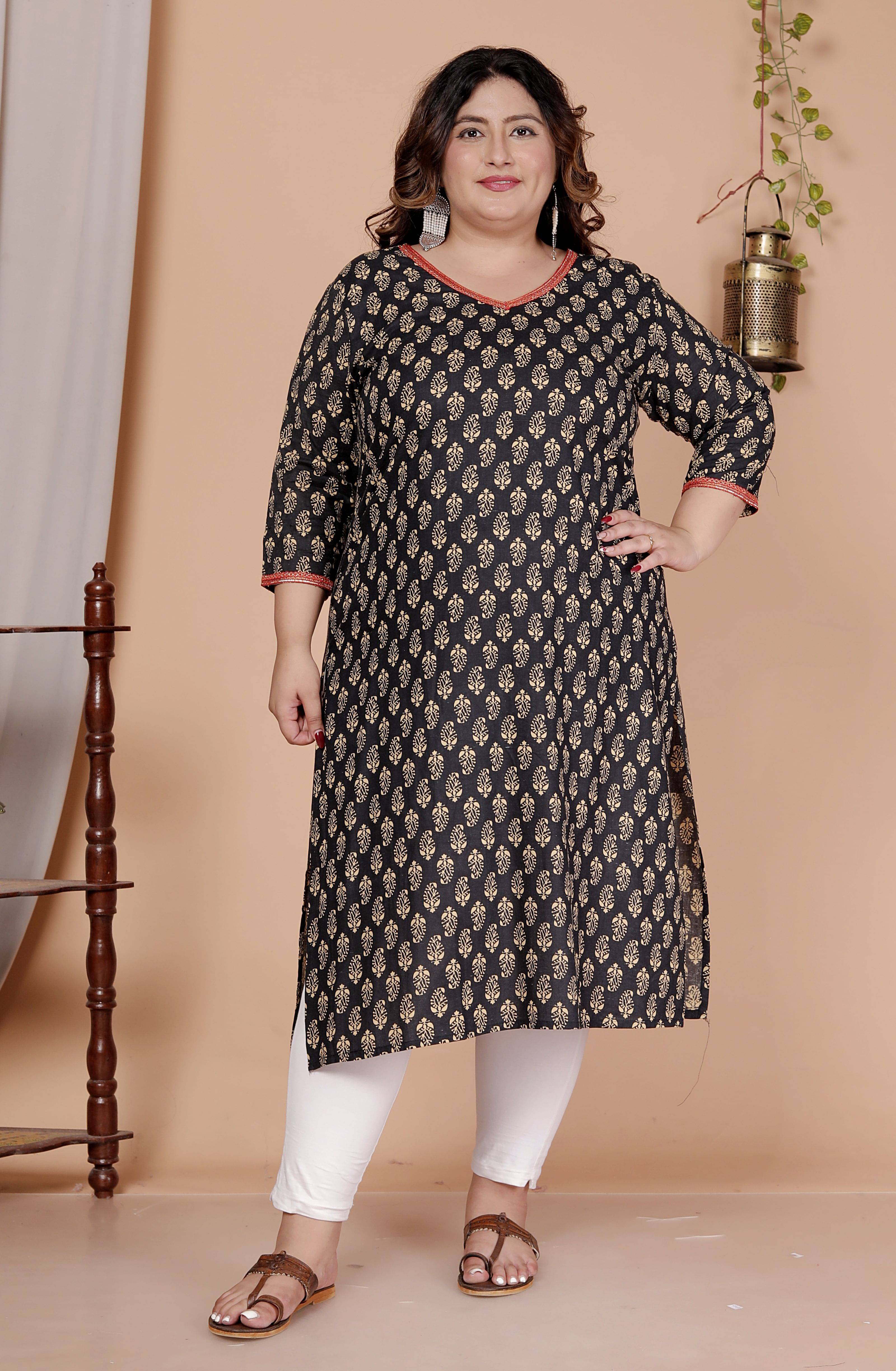     			Gyapti Women Cotton Printed Straight Kurti ( Black )