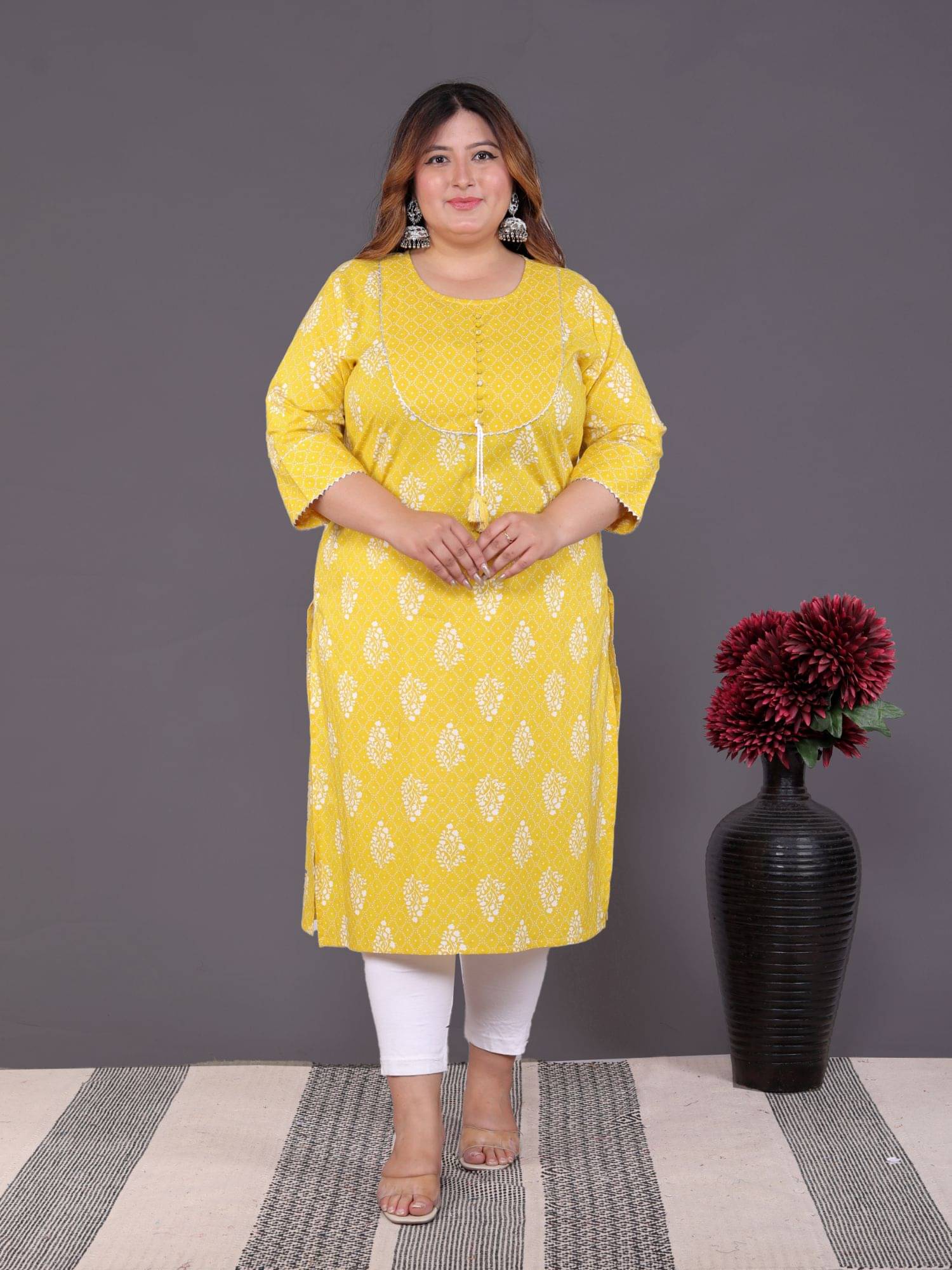     			Gyapti Women Cotton Printed Straight Kurti ( Yellow )