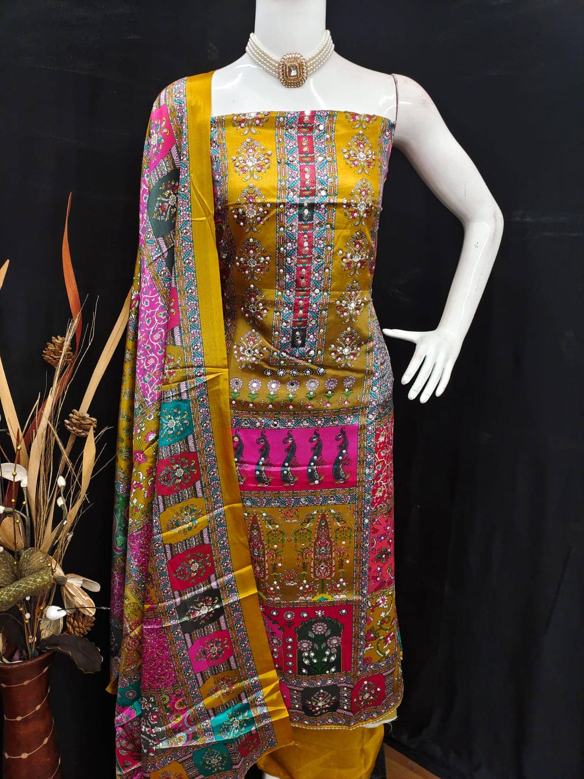 HL SILKMILLS Women Silk Blend Unstitched Dress Material ( Yellow ) - Unstitched Fabrics | Buy online on ZillyBuy