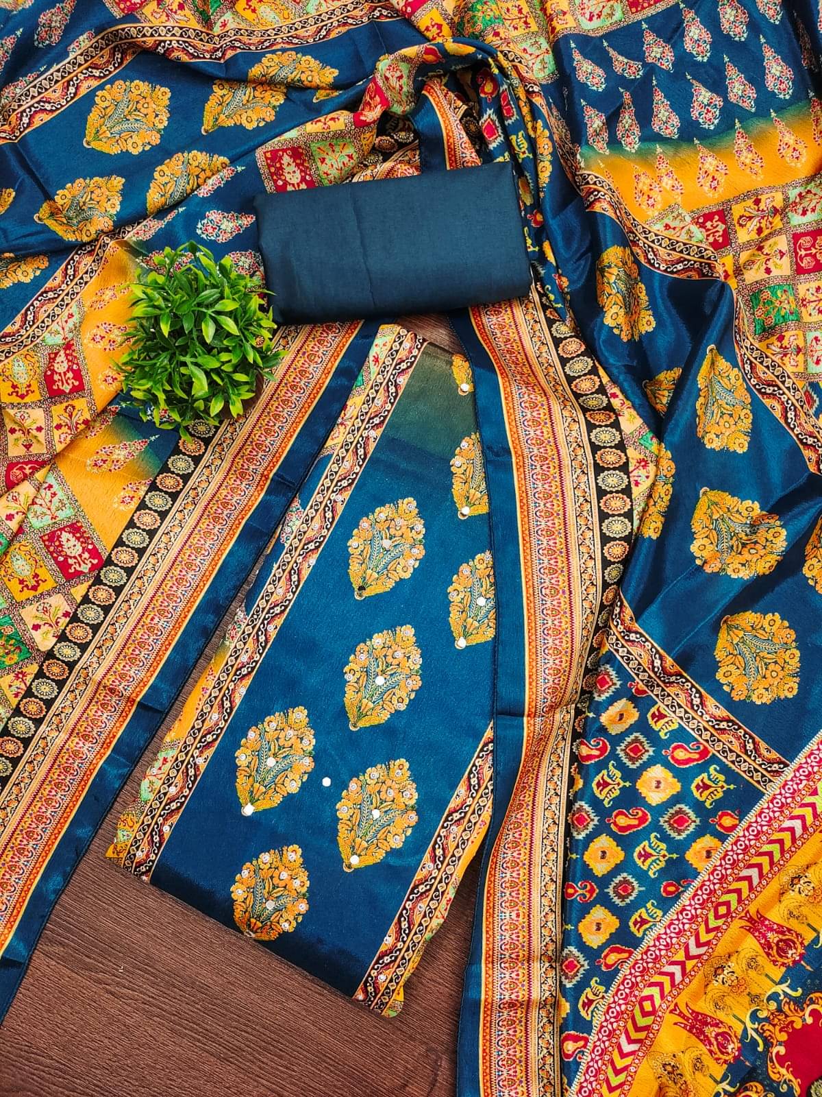     			HL SILKMILLS Women Silk Unstitched Dress Material ( Blue )