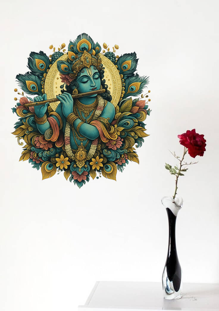     			Inkfence 36 cm Krishna Flute Song With Mor Pankh Decorative Wall Sticker PVC Stickers Self Adhesive Sticker  (Pack of 1)